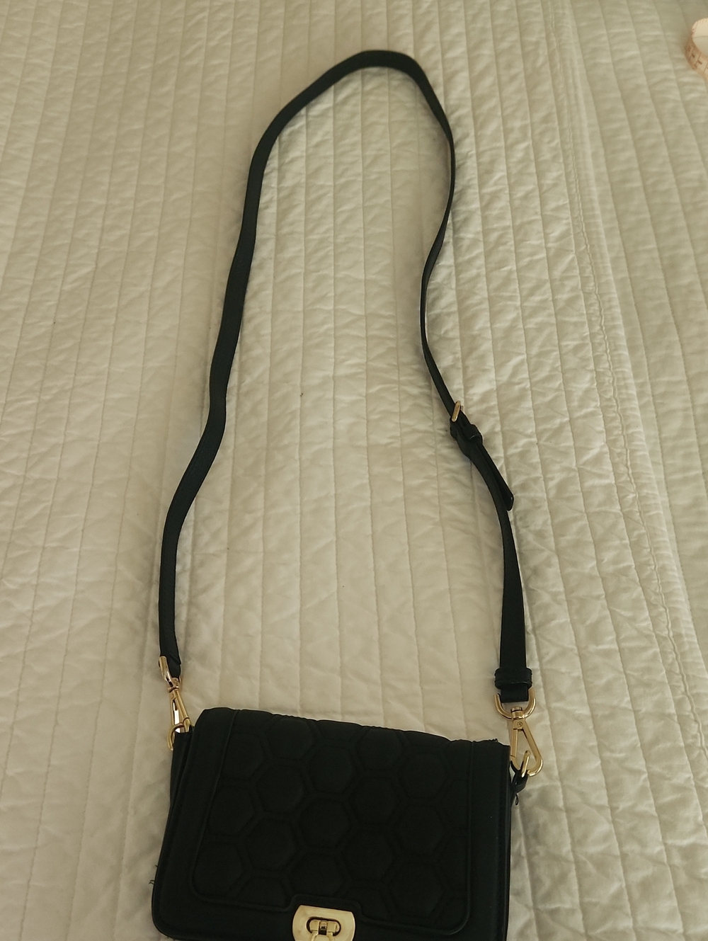 Black Quilted Crossbody Bag with Gold Hardware